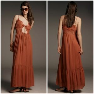 Anthropologie, Let Me Be, Sleeveless Cutout Maxi Slip Dress In BRICK